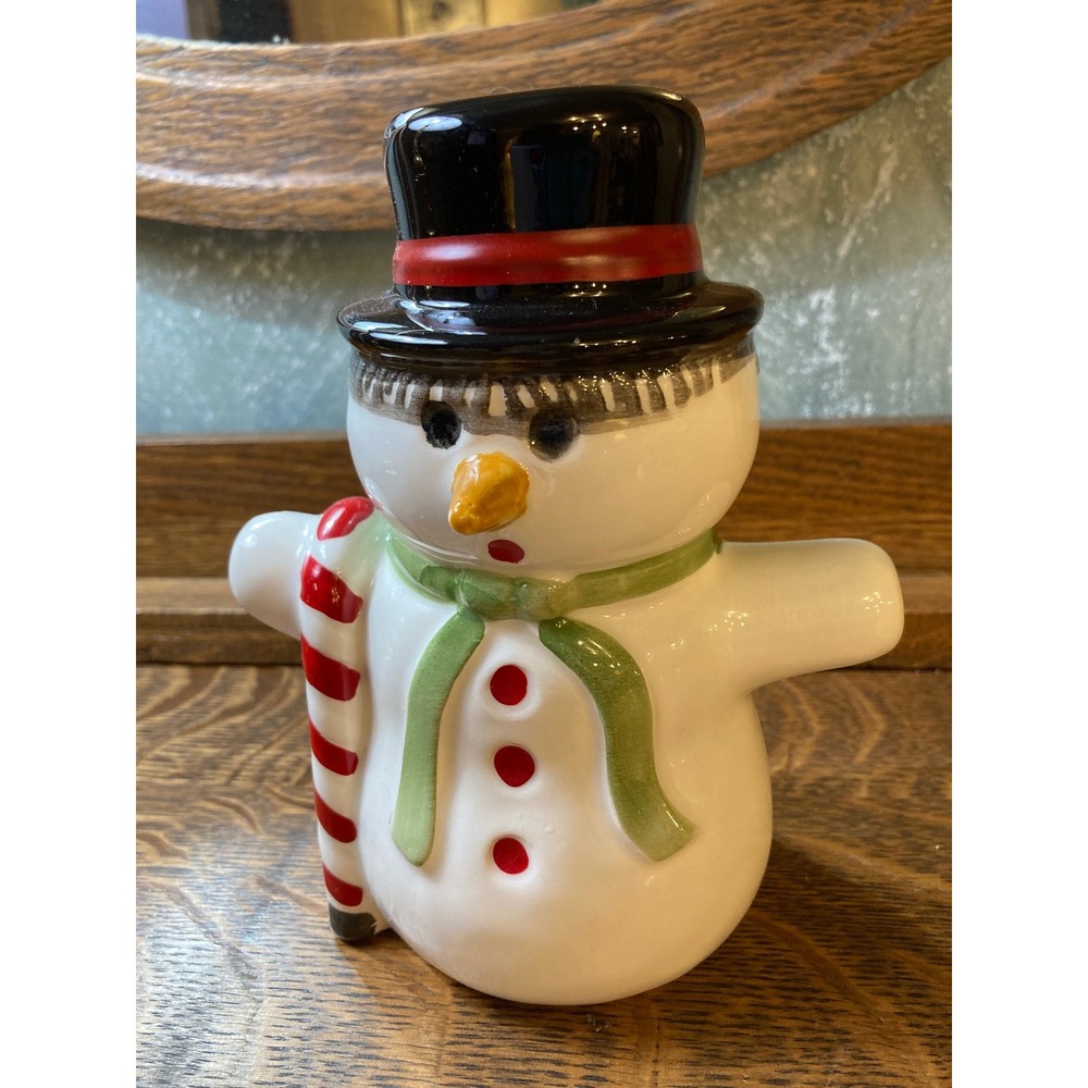 Vintage Ceramic Snowman Piggy Bank Top Hat Candy Cane Christmas Decor Brazil